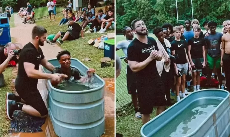 Jogadores de futebol americano são batizados após treino nos EUA: “É coisa de Deus”